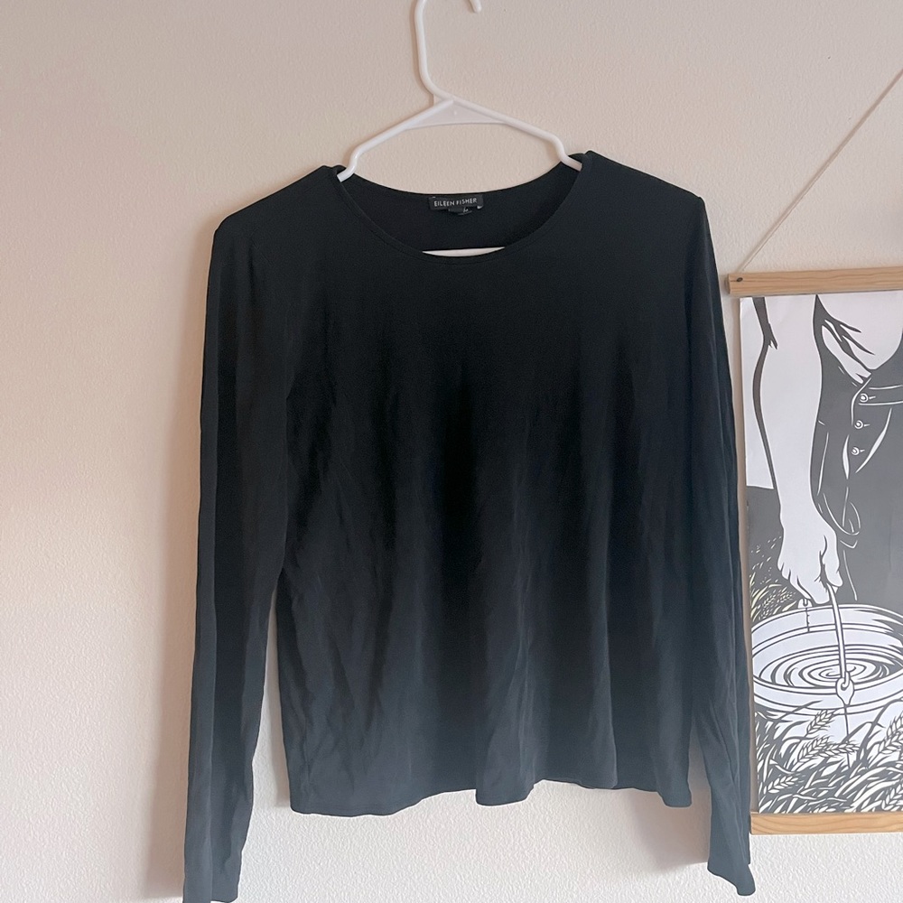 Eileen Fisher Silk Long Sleeve Black Blouse. Sustainable fashion sz medium